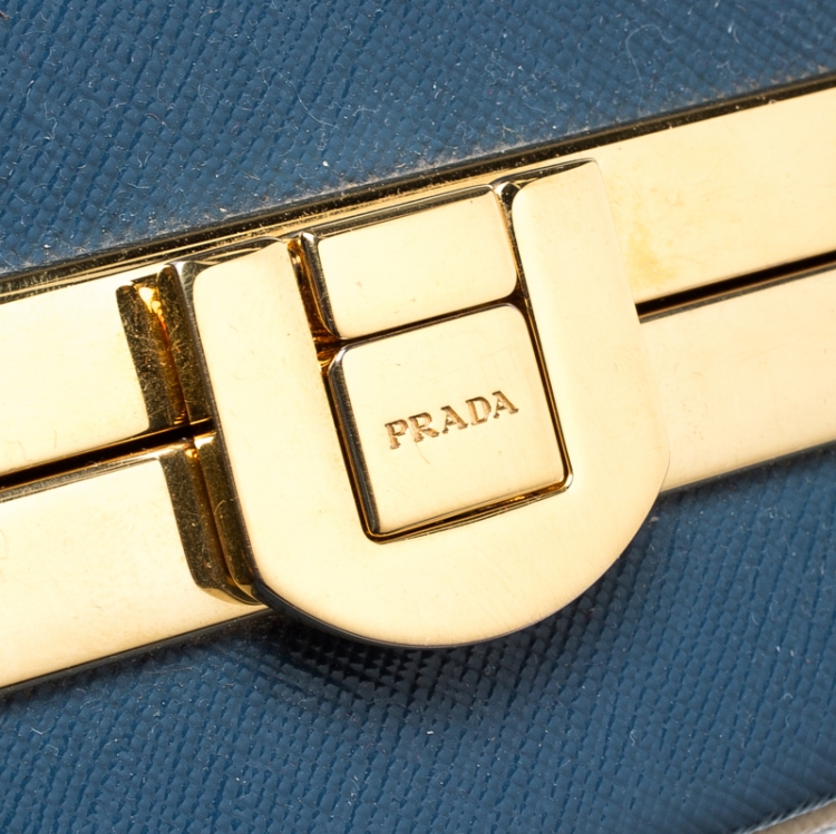 Pre Owned Prada Navy Blue Patent Leather Pyramid Frame Top Handle Bag