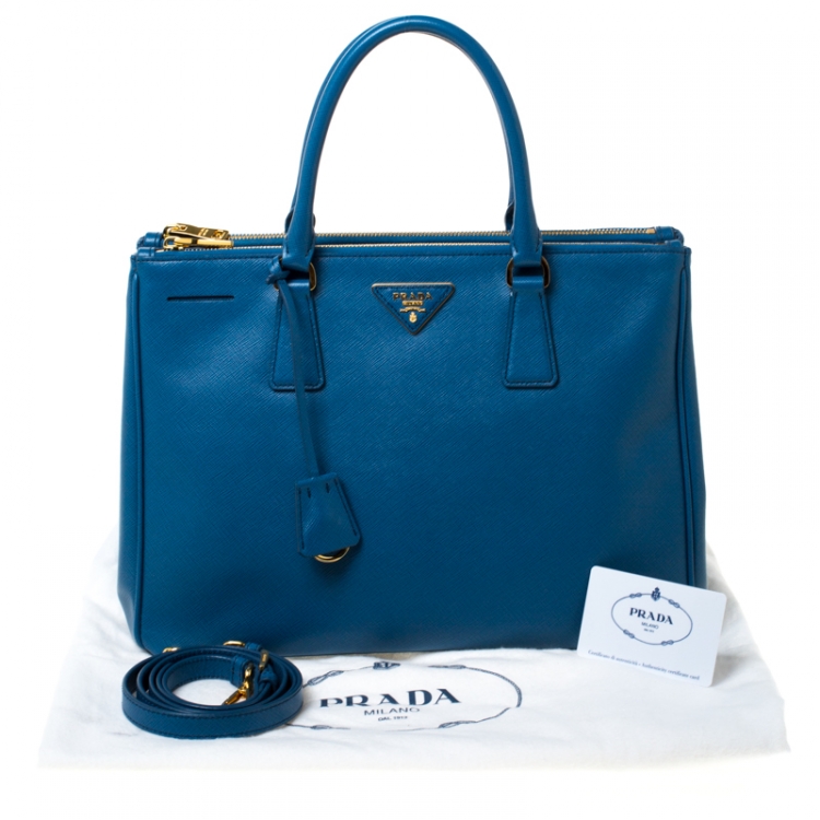 Pre Owned Prada Blue Saffiano Lux Leather Medium Double Zip Tote