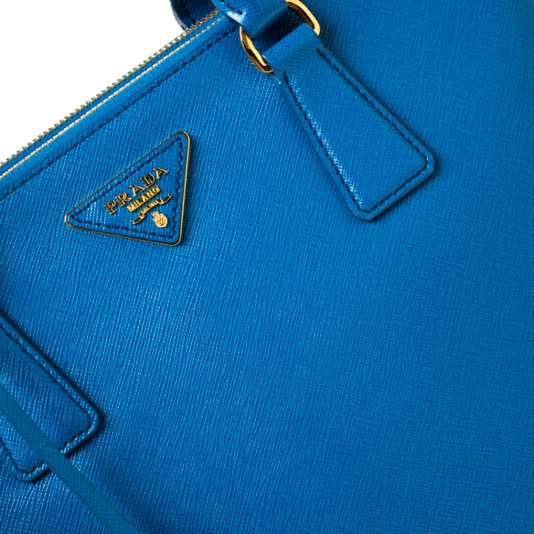 Pre Owned Prada Blue Saffiano Lux Leather Medium Double Zip Tote