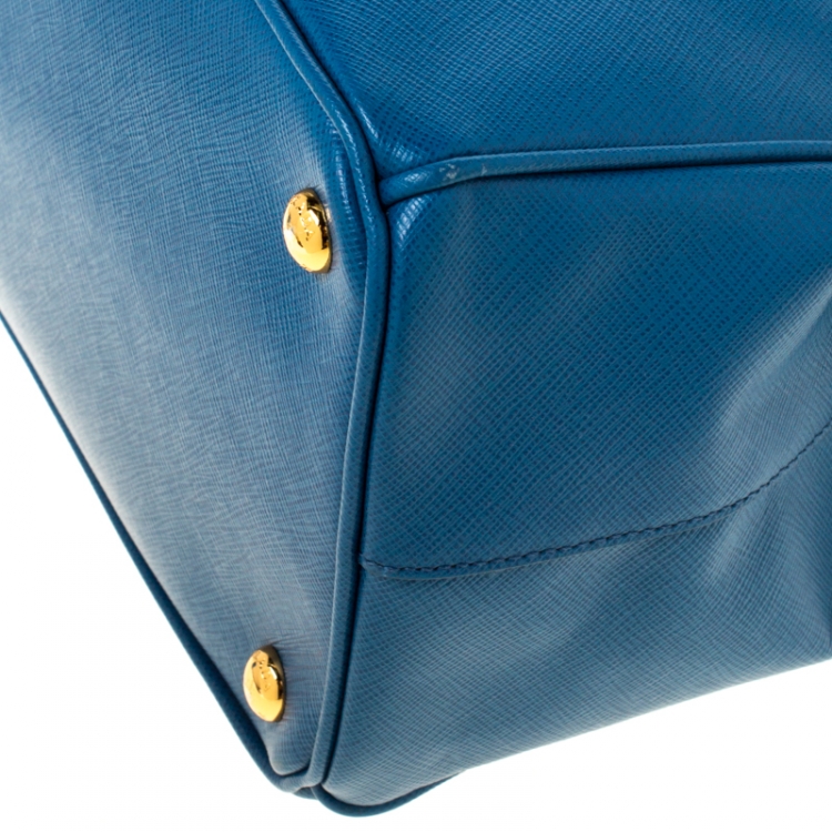 Pre Owned Prada Blue Saffiano Lux Leather Medium Double Zip Tote