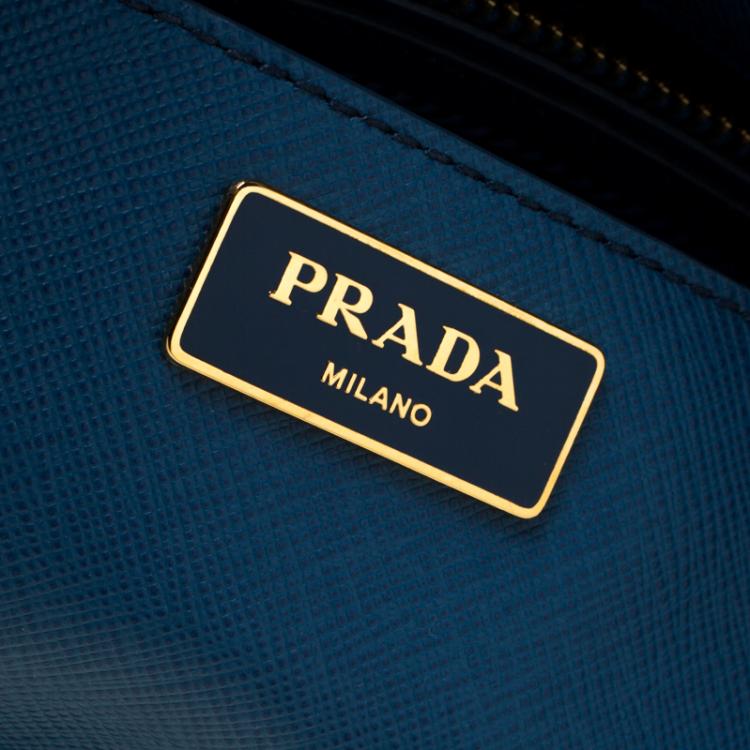 Pre Owned Prada Blue Saffiano Lux Leather Medium Double Zip Tote