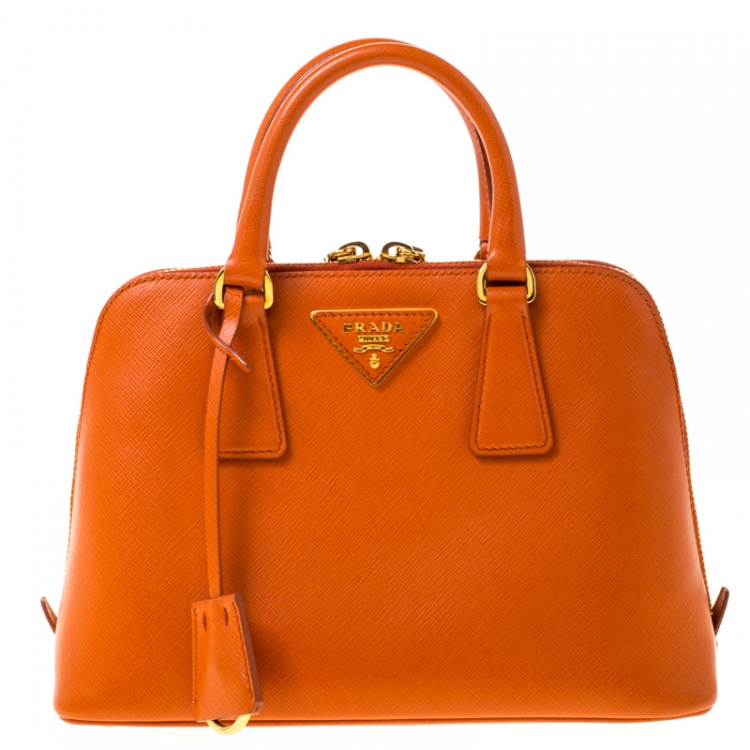 Prada Orange Saffiano Lux Leather Small Promenade Crossbody Bag Prada