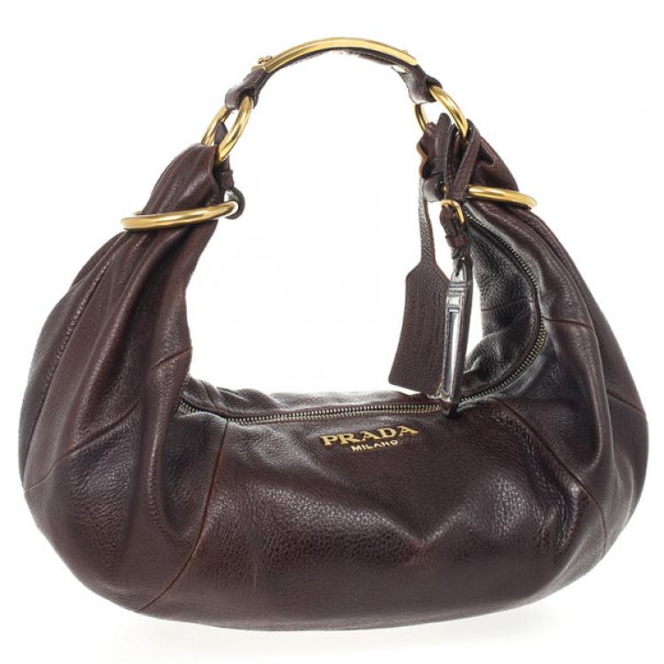 Pre Owned Prada Brown Antik Cervo Leather Sacca Hobo