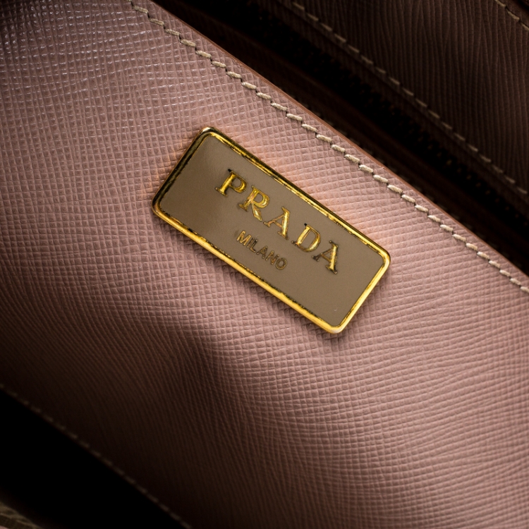 Pre Owned Prada Beige Saffiano Lux Leather Medium Double Zip Tote