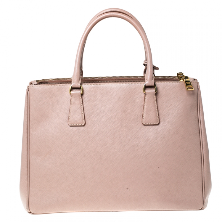 Pre Owned Prada Beige Saffiano Lux Leather Medium Double Zip Tote
