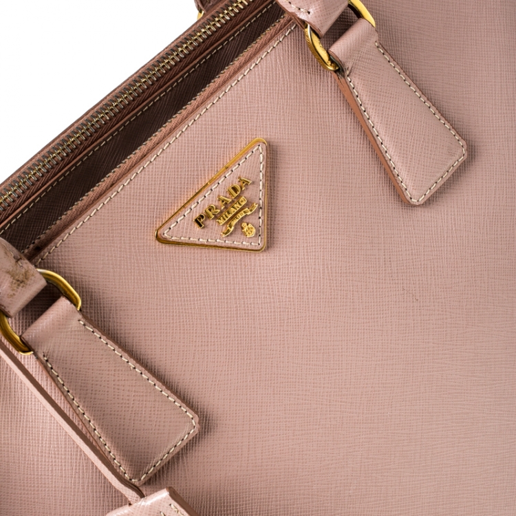 Pre Owned Prada Beige Saffiano Lux Leather Medium Double Zip Tote