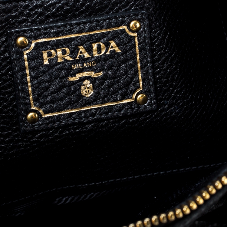 Pre Owned Prada Black Leather Vitello Daino Sacca 2 Manici Hobo