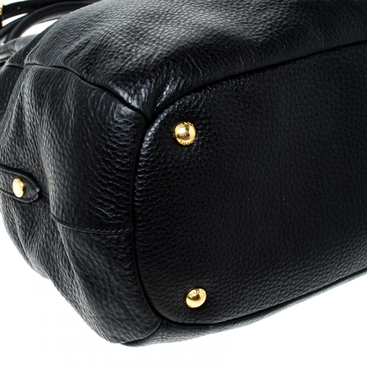 Pre Owned Prada Black Leather Vitello Daino Sacca 2 Manici Hobo