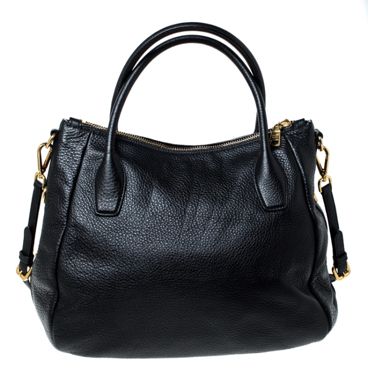 Pre Owned Prada Black Leather Vitello Daino Sacca 2 Manici Hobo