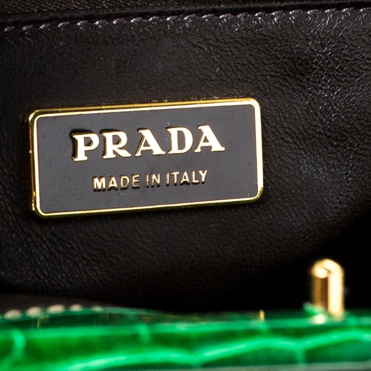 Pre Owned Prada Green Crocodile Frame Top Handle Bag