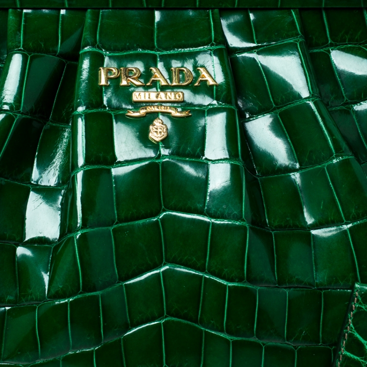 Pre Owned Prada Green Crocodile Frame Top Handle Bag