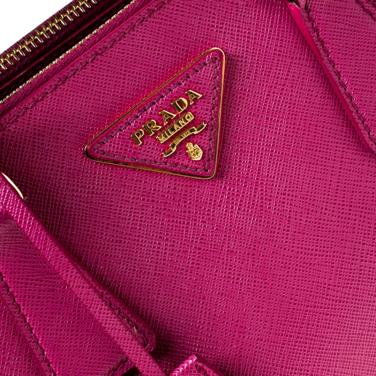 Pre Owned Prada Hot Pink Saffiano Lux Leather Mini Double Zip Tote