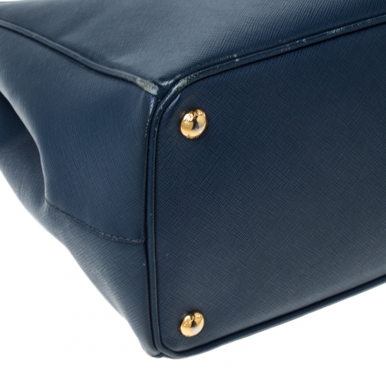 Pre Owned Prada Blue Saffiano Lux Leather Large Double Zip Tote