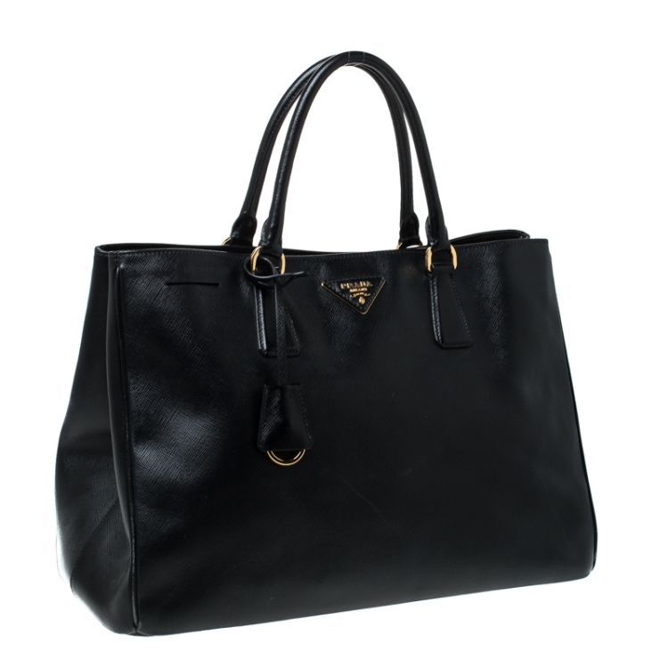 Pre Owned Prada Black Saffiano Lux Leather Gardener's Tote