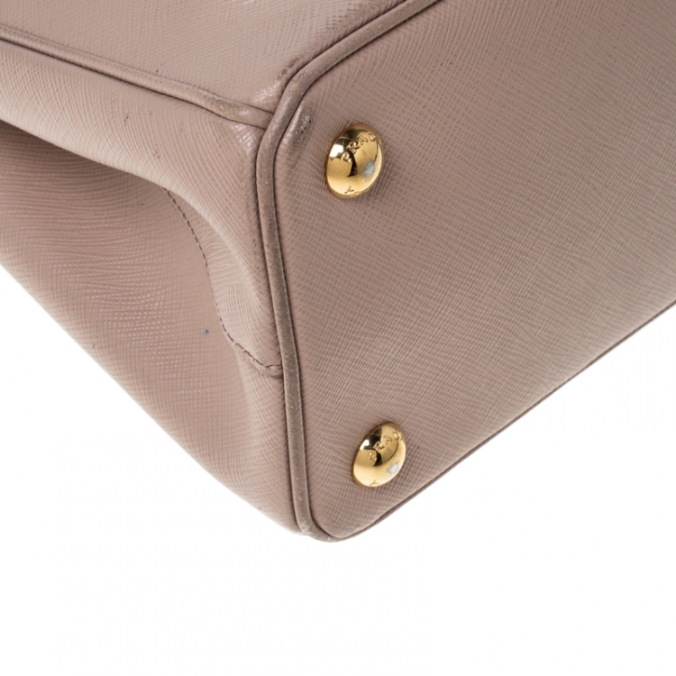 Pre Owned Prada Nude Saffiano Lux Leather Mini Double Zip Tote