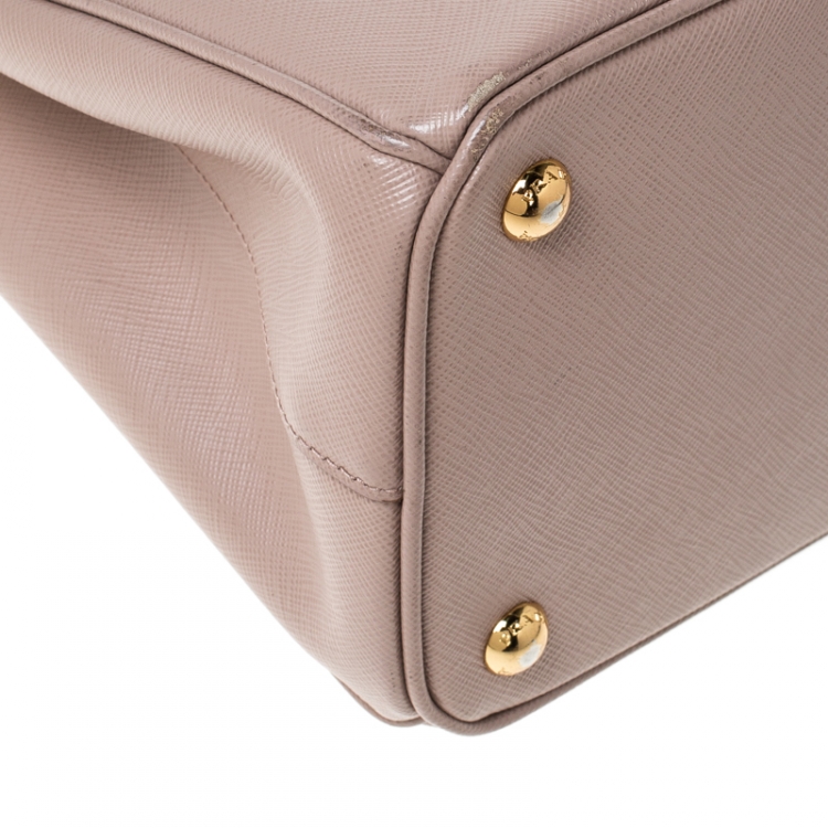 Pre Owned Prada Beige Saffiano Lux Leather Small Double Zip Tote 