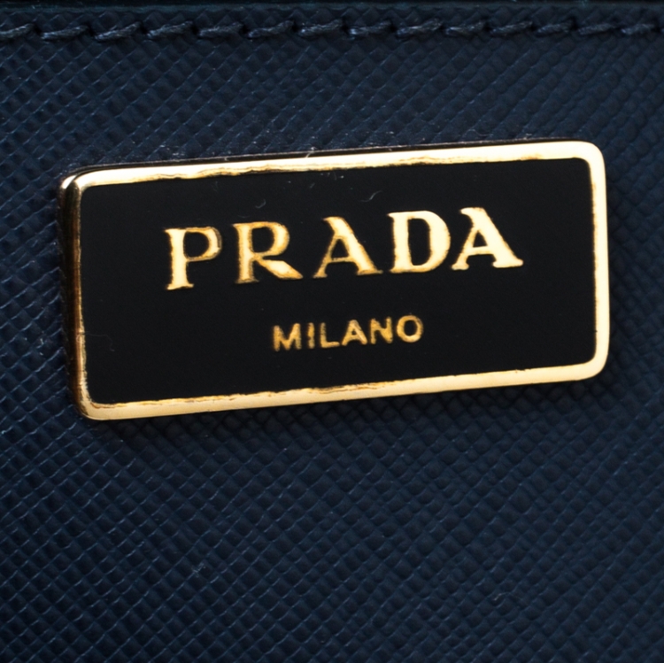 Pre Owned Prada Blue Saffiano Lux Leather Medium Double Zip Tote