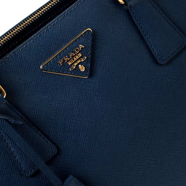 Pre Owned Prada Blue Saffiano Lux Leather Medium Double Zip Tote