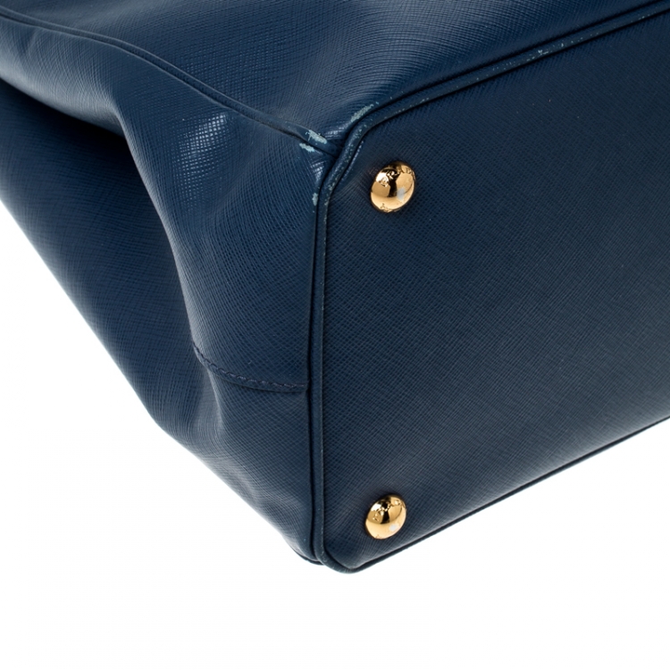 Pre Owned Prada Blue Saffiano Lux Leather Medium Double Zip Tote