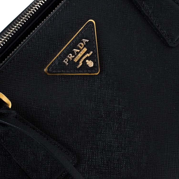 Pre Owned Prada Black Saffiano Leather Medium Double Zip Tote