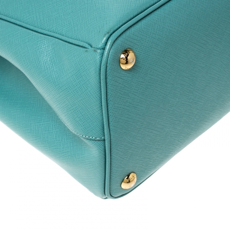 Pre Owned Prada Turquoise Saffiano Lux Leather Parabole Tote