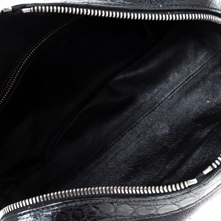 مملوكة مسبقًا Prada Black Canvas and Crocodile Leather Satchel 