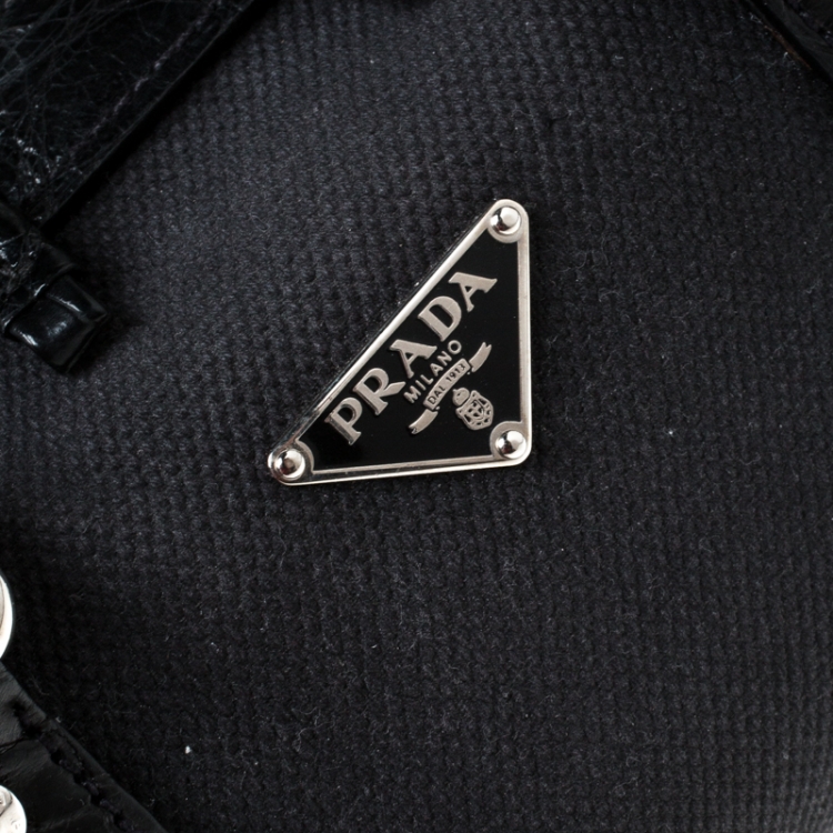 مملوكة مسبقًا Prada Black Canvas and Crocodile Leather Satchel 