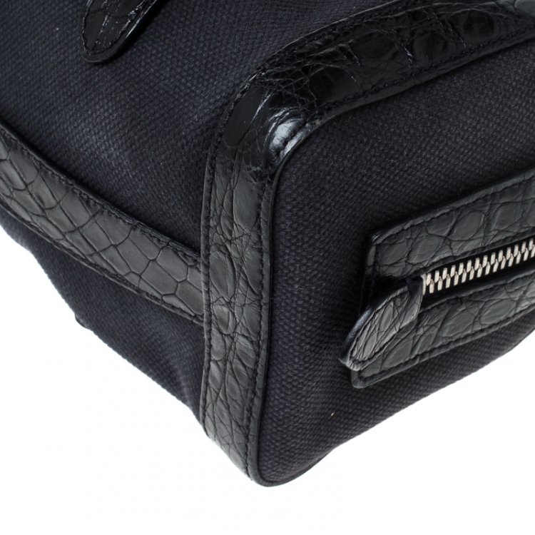مملوكة مسبقًا Prada Black Canvas and Crocodile Leather Satchel 