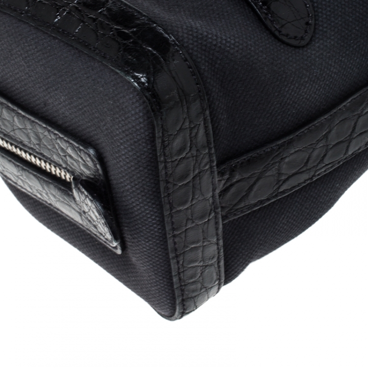 مملوكة مسبقًا Prada Black Canvas and Crocodile Leather Satchel 