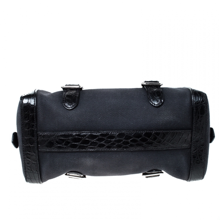 مملوكة مسبقًا Prada Black Canvas and Crocodile Leather Satchel 