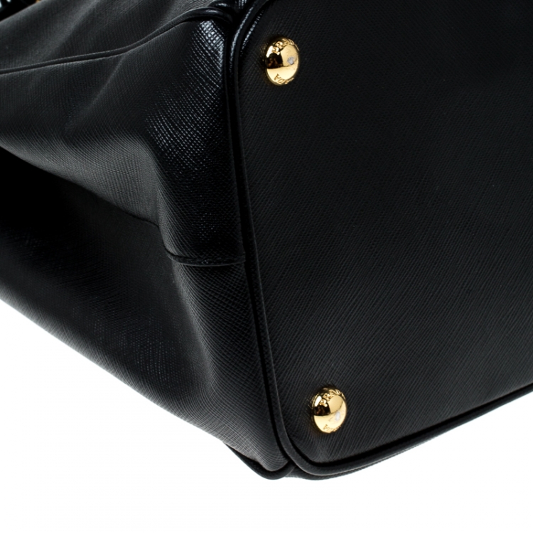 Pre Owned Prada Black Saffiano Leather Medium Double Zip Tote