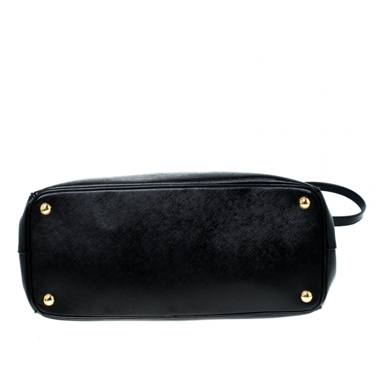 Pre Owned Prada Black Saffiano Leather Medium Double Zip Tote