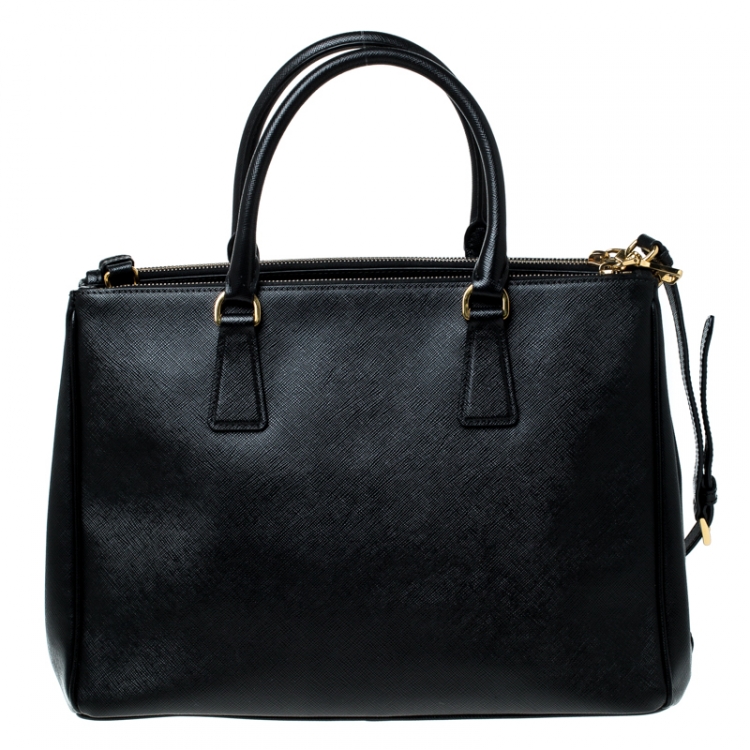 Pre Owned Prada Black Saffiano Leather Medium Double Zip Tote