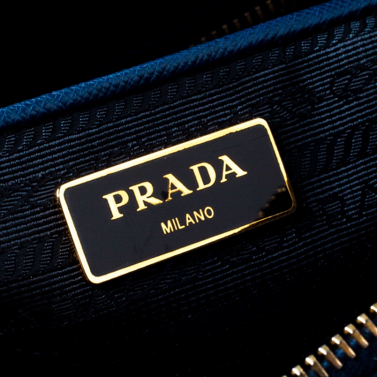 Pre Owned Prada Blue Saffiano Lux Leather Large Double Zip Tote