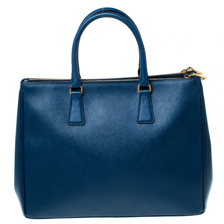 Pre Owned Prada Blue Saffiano Lux Leather Large Double Zip Tote