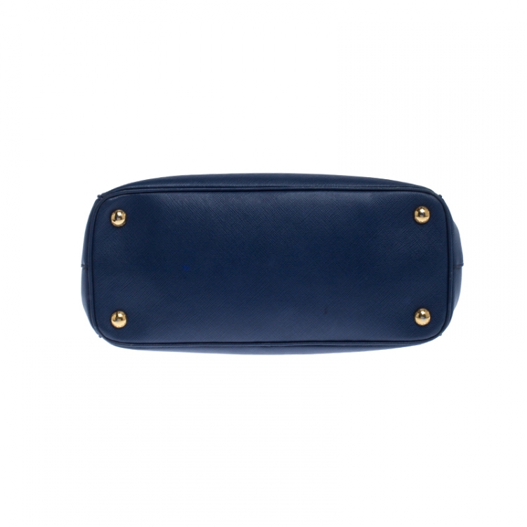 Pre Owned Prada Blue Saffiano Lux Leather Small Double Zip Tote