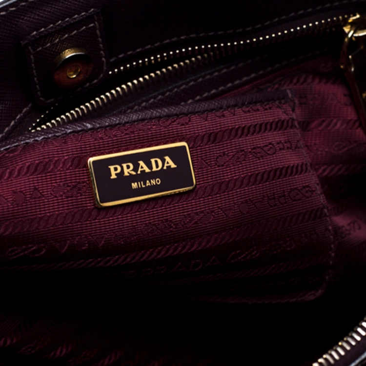 Pre Owned Prada Burgundy Saffiano Lux Leather Large Galleria Tote