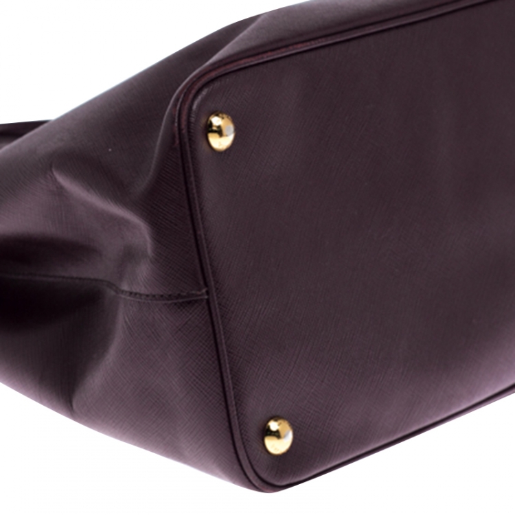 Pre Owned Prada Burgundy Saffiano Lux Leather Large Galleria Tote