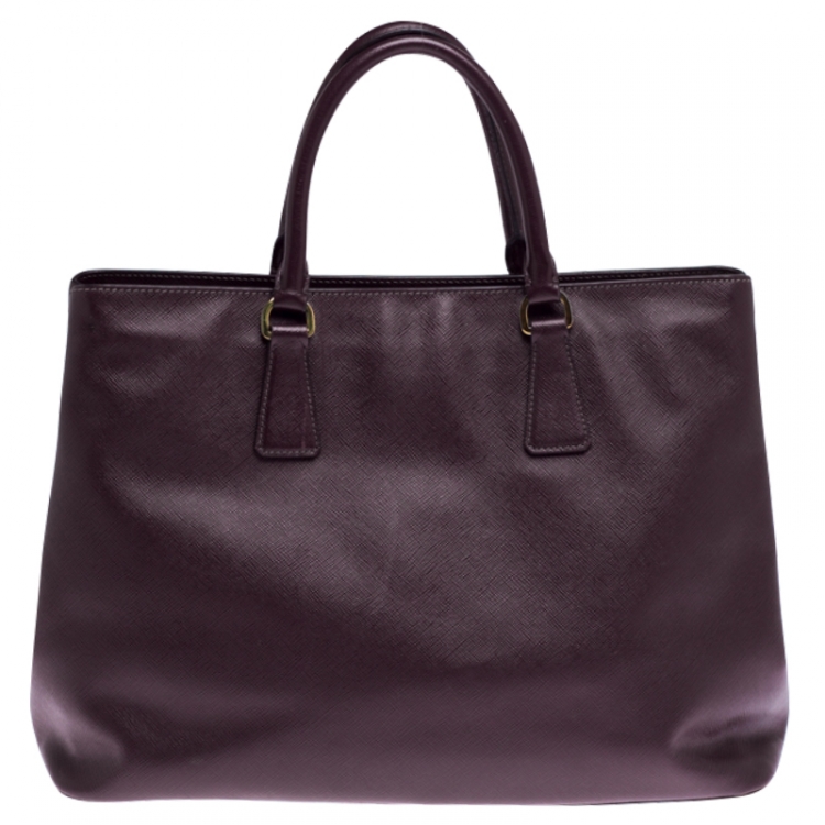 Pre Owned Prada Burgundy Saffiano Lux Leather Large Galleria Tote