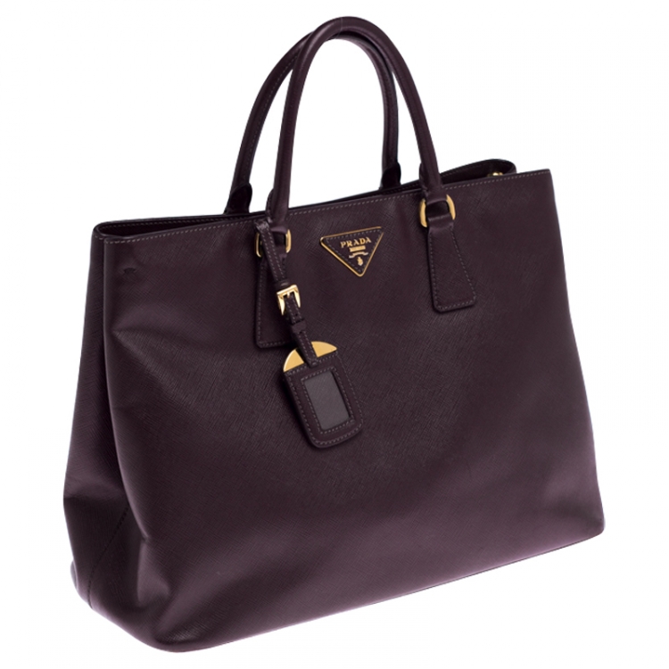 Pre Owned Prada Burgundy Saffiano Lux Leather Large Galleria Tote