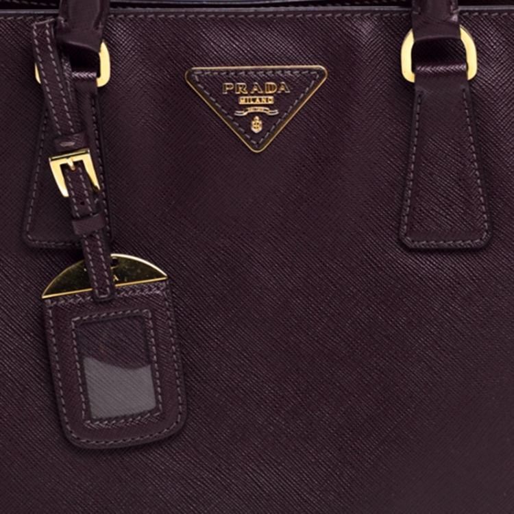 Pre Owned Prada Burgundy Saffiano Lux Leather Large Galleria Tote
