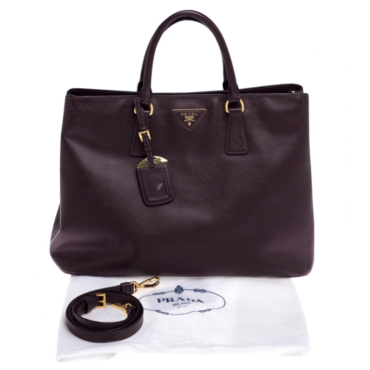 Pre Owned Prada Burgundy Saffiano Lux Leather Large Galleria Tote