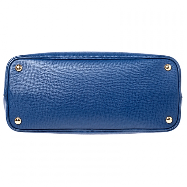 Pre Owned Prada Blue Saffiano Cuir Leather Double Handle Tote