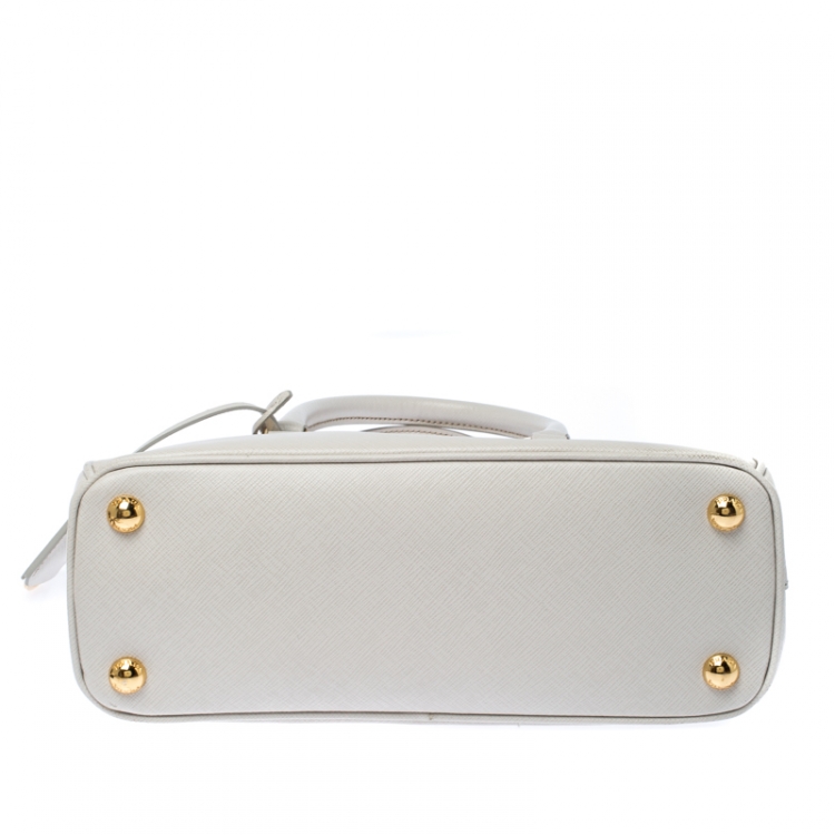Pre Owned Prada White Saffiano Lux Leather Mini Galleria Double Zip Tote