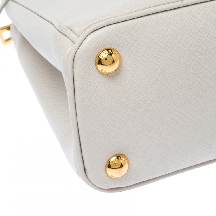 Pre Owned Prada White Saffiano Lux Leather Mini Galleria Double Zip Tote