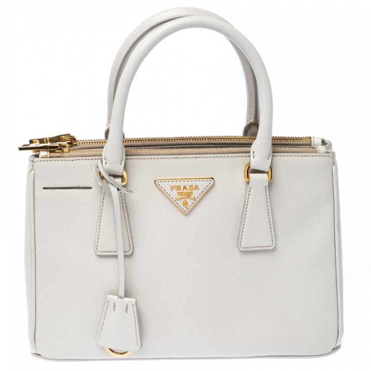 White Small Prada Galleria Saffiano Leather Bag