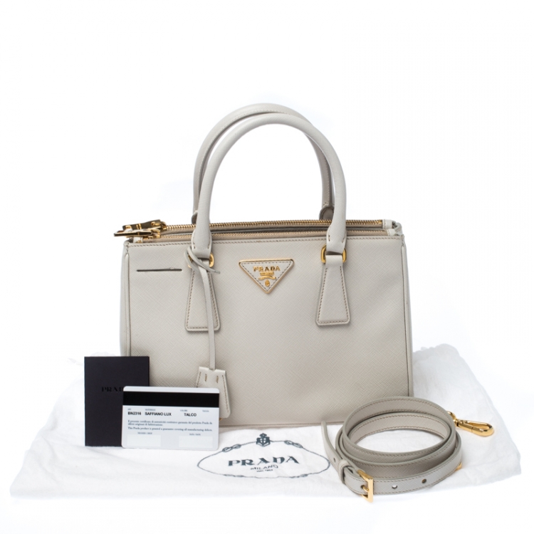 Pre Owned Prada White Saffiano Lux Leather Mini Galleria Double Zip Tote