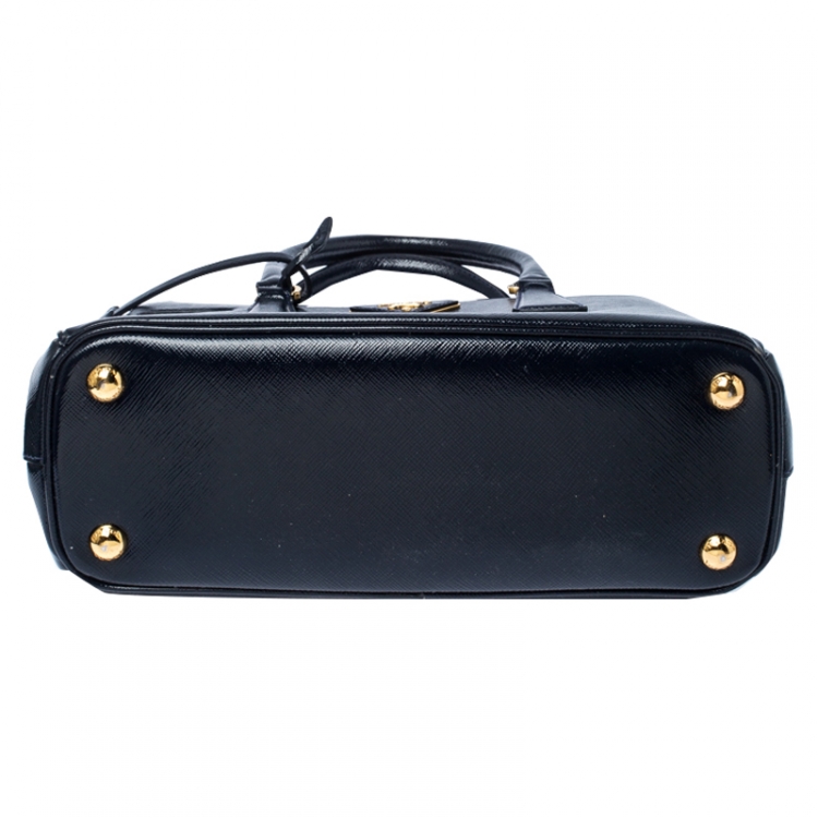 Pre Owned Prada Navy Blue Saffiano Patent Leather Mini Double Zip Tote