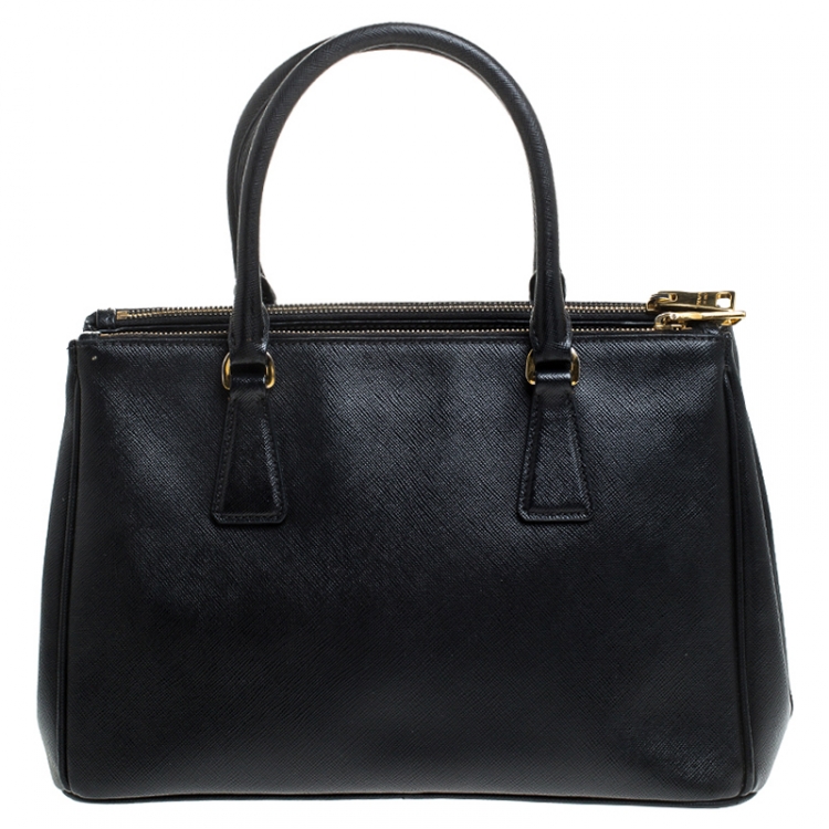 Pre Owned Prada Black Saffiano Lux Leather Small Double Zip Tote