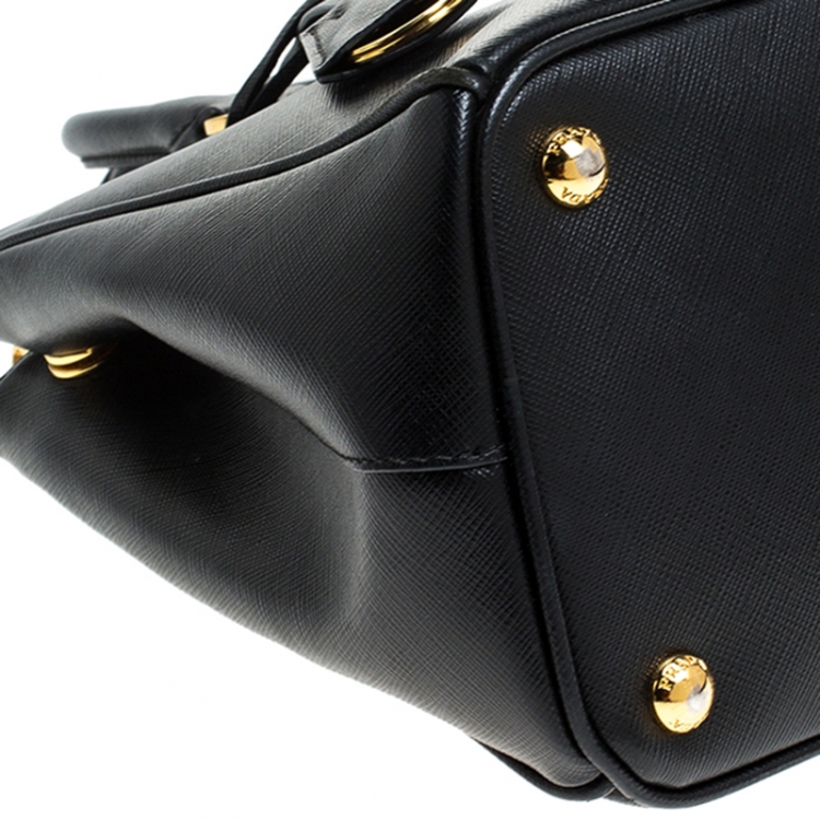 Pre Owned Prada Black Saffiano Lux Leather Small Double Zip Tote
